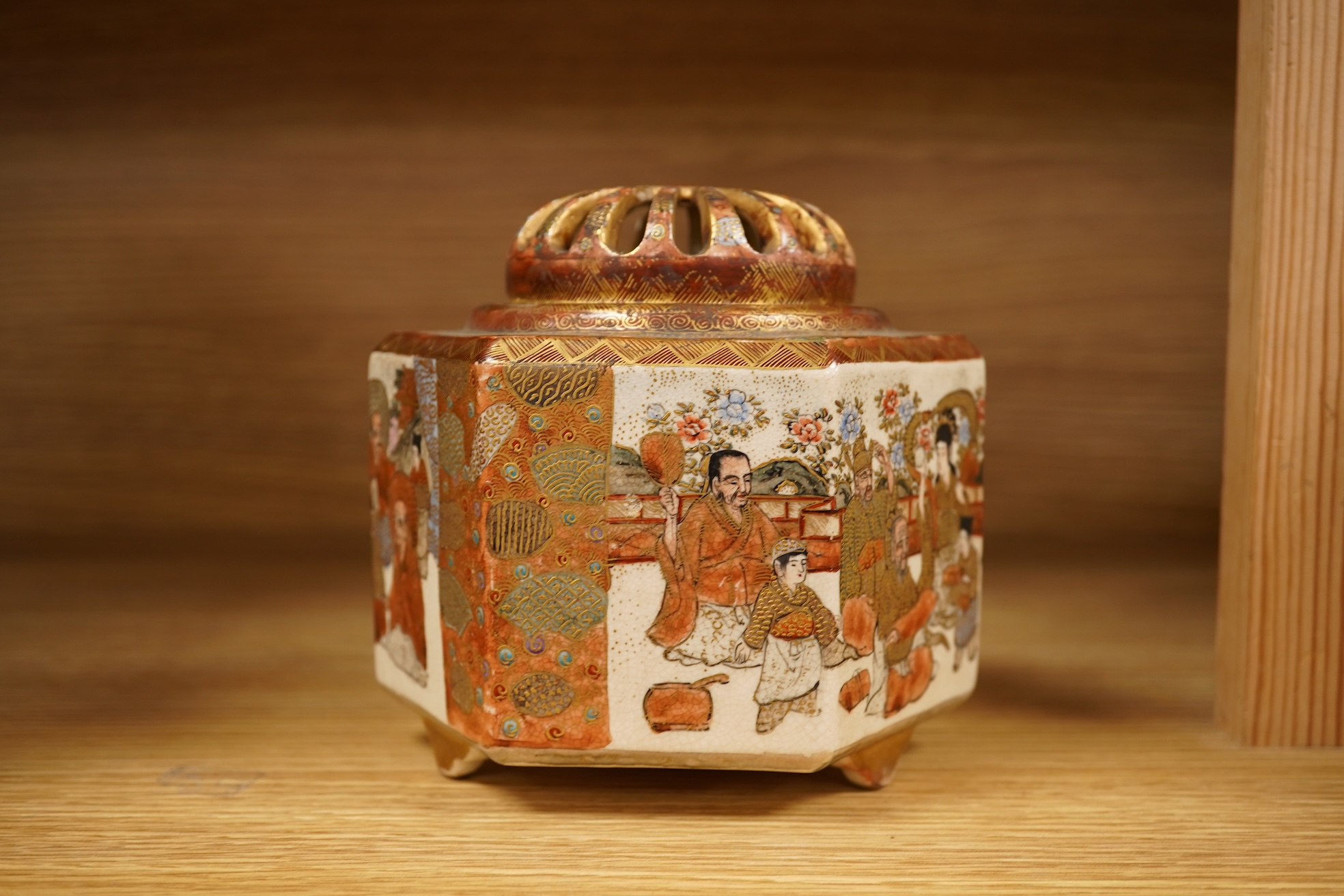 A Japanese Satsuma koro and cover, signed, 12cm